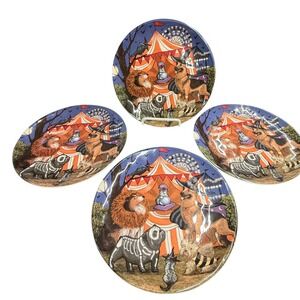 Pier 1 Imports Halloween Circus Dogs Ironstone Plates Set of 4  Retired